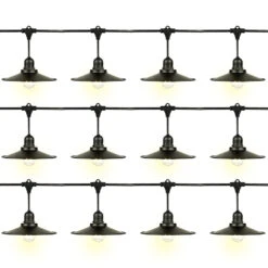 (12 Pack) Classic Metal Patio Light Bulb Shade Cover For Outdoor Commercial String Lights, E26, Black