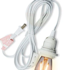 CORD + SHATTERPROOF BULB | White Pendant Light Lamp Cord Combo Kit, Switch, S14 Warm White Bulb -Lights Decor Shop 15whcoforla 2048x 2