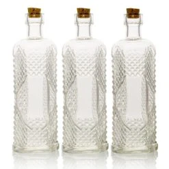 3 Pack | 6.5" Aria Clear Vintage Glass Bottle With Cork - DIY Wedding Flower Bud Vases