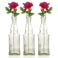 3 Pack | 6.5" Ella Clear Vintage Glass Bottle With Cork - DIY Wedding Flower Bud Vases