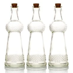 3 Pack | 6.6" Savannah Clear Vintage Glass Bottle With Cork - DIY Wedding Flower Bud Vases