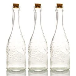 3 Pack | 6.6" Stella Clear Vintage Glass Bottle With Cork - DIY Wedding Flower Bud Vases