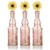 3 Pack | 6.5" Ella Pink Vintage Glass Bottle With Cork - DIY Wedding Flower Bud Vases