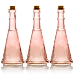 3 Pack | 6.6" Marguerite Pink Vintage Glass Bottle With Cork - DIY Wedding Flower Bud Vases