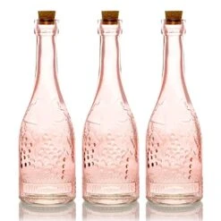 3 Pack | 6.6" Stella Pink Vintage Glass Bottle With Cork - DIY Wedding Flower Bud Vases