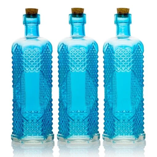 3 Pack | 6.5" Aria Turquoise Vintage Glass Bottle With Cork - DIY Wedding Flower Bud Vases -Lights Decor Shop 3 pack turquoise vintage glass bottle aria flower vase 5876e8d4 f793 472f 965b 88b8138cf3d5