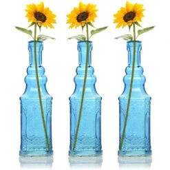 3 Pack | 6.5" Ella Turquoise Vintage Glass Bottle With Cork - DIY Wedding Flower Bud Vases