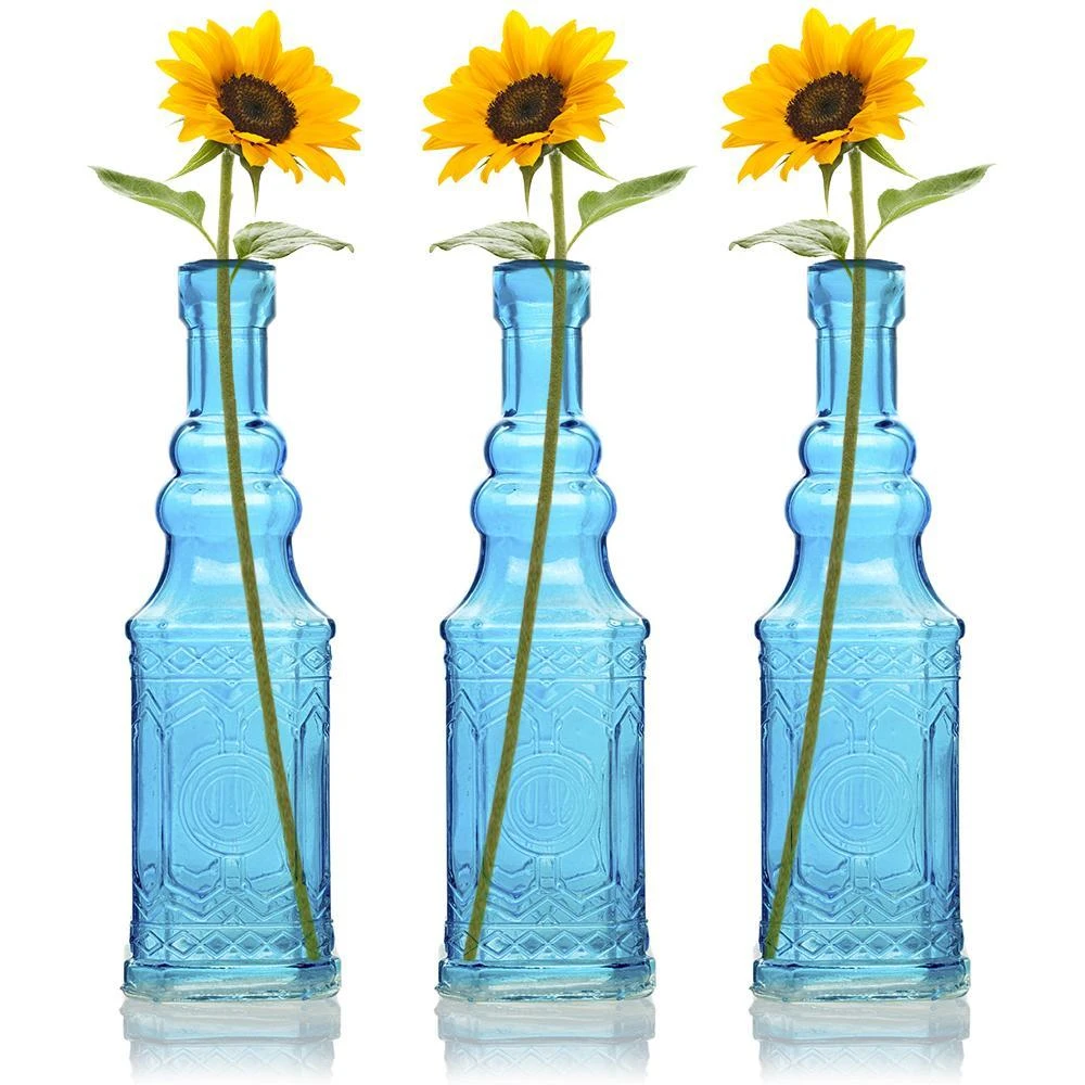3 Pack | 6.5" Ella Turquoise Vintage Glass Bottle With Cork - DIY Wedding Flower Bud Vases 3 3 Pack | 6.5" Ella Turquoise Vintage Glass Bottle With Cork - DIY Wedding Flower Bud Vases