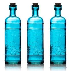 3 Pack | 6.5" Mabel Turquoise Vintage Glass Bottle With Cork - DIY Wedding Flower & Bud Vases