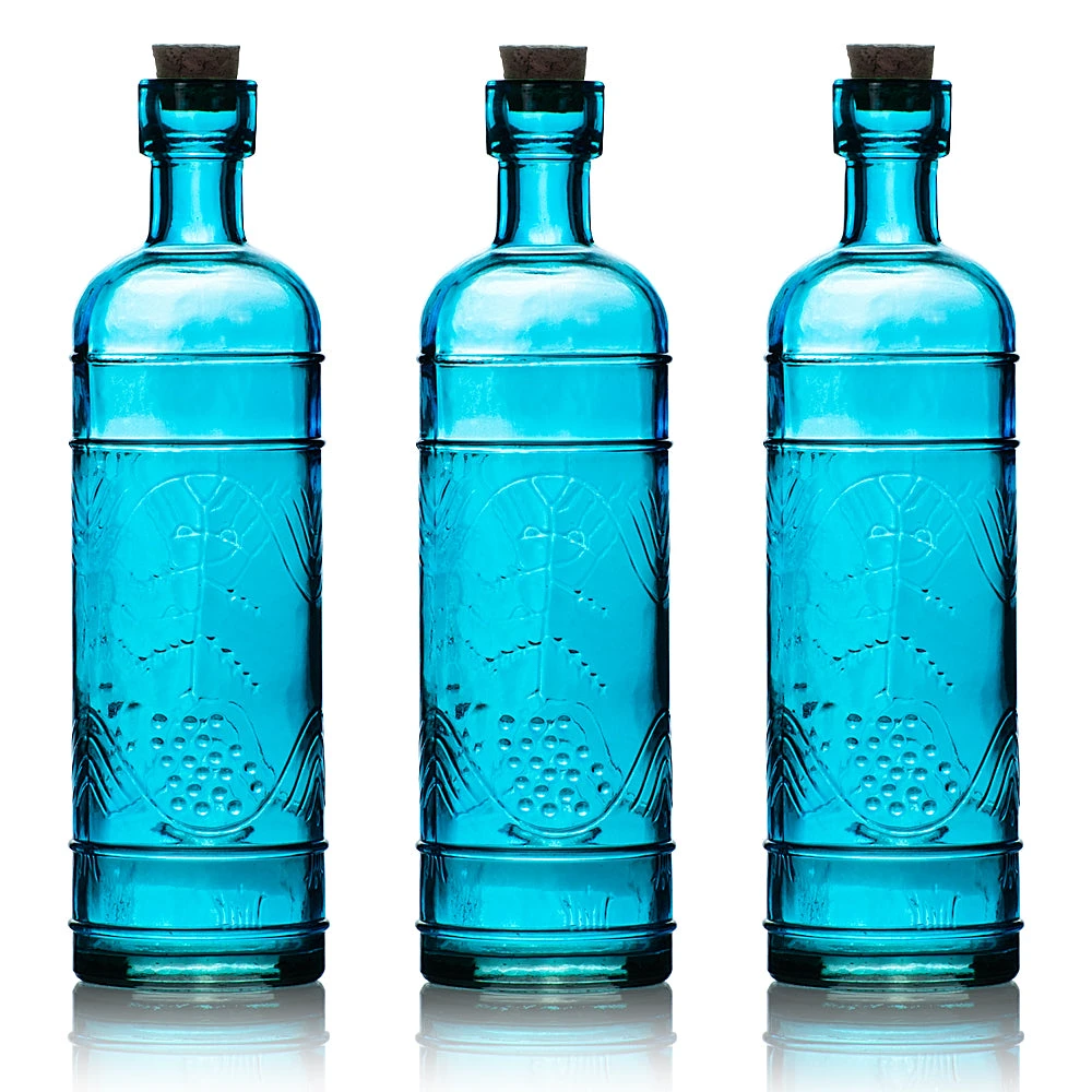 3 Pack | 6.5" Mabel Turquoise Vintage Glass Bottle With Cork - DIY Wedding Flower & Bud Vases 3 3 Pack | 6.5" Mabel Turquoise Vintage Glass Bottle With Cork - DIY Wedding Flower & Bud Vases