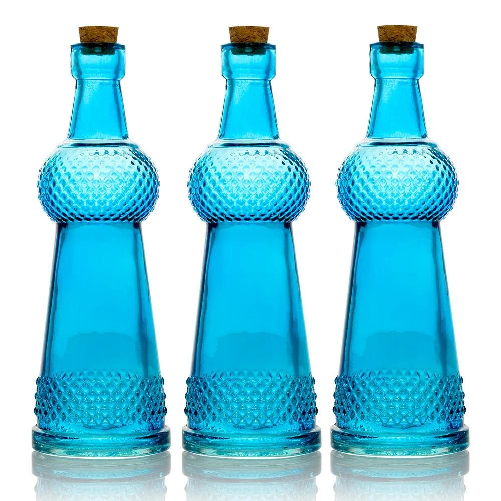 3 Pack | 6.6" Savannah Turquoise Clear Vintage Glass Bottle With Cork - DIY Wedding Flower Bud Vases 3 3 Pack | 6.6" Savannah Turquoise Clear Vintage Glass Bottle With Cork - DIY Wedding Flower Bud Vases