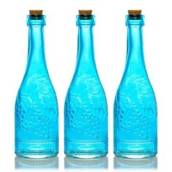 3 Pack | 6.6" Stella Turquoise Vintage Glass Bottle With Cork - DIY Wedding Flower Bud Vases