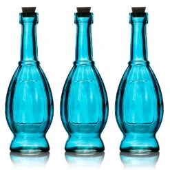 3 Pack | 6.5" Vera Turquoise Vintage Glass Bottle With Cork - DIY Wedding Flower & Bud Vases