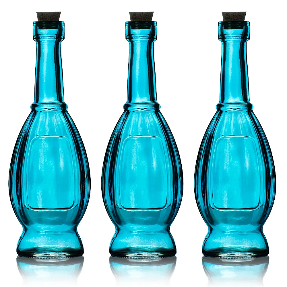 3 Pack | 6.5" Vera Turquoise Vintage Glass Bottle With Cork - DIY Wedding Flower & Bud Vases 3 3 Pack | 6.5" Vera Turquoise Vintage Glass Bottle With Cork - DIY Wedding Flower & Bud Vases