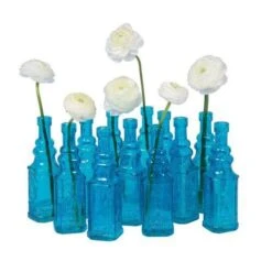 12 Pack | 6.5" Ella Turquoise Vintage Glass Bottle With Cork - DIY Wedding Flower Bud Vases