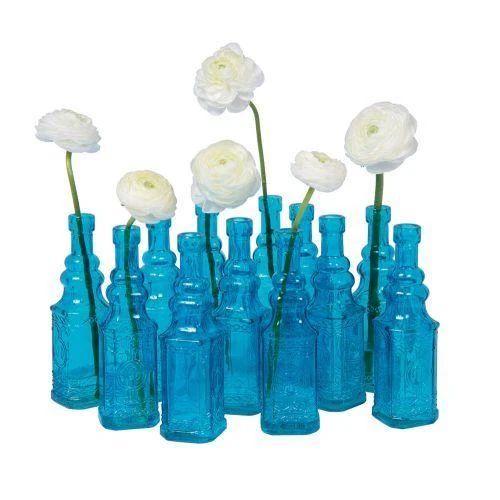 12 Pack | 6.5" Ella Turquoise Vintage Glass Bottle With Cork - DIY Wedding Flower Bud Vases 3 12 Pack | 6.5" Ella Turquoise Vintage Glass Bottle With Cork - DIY Wedding Flower Bud Vases