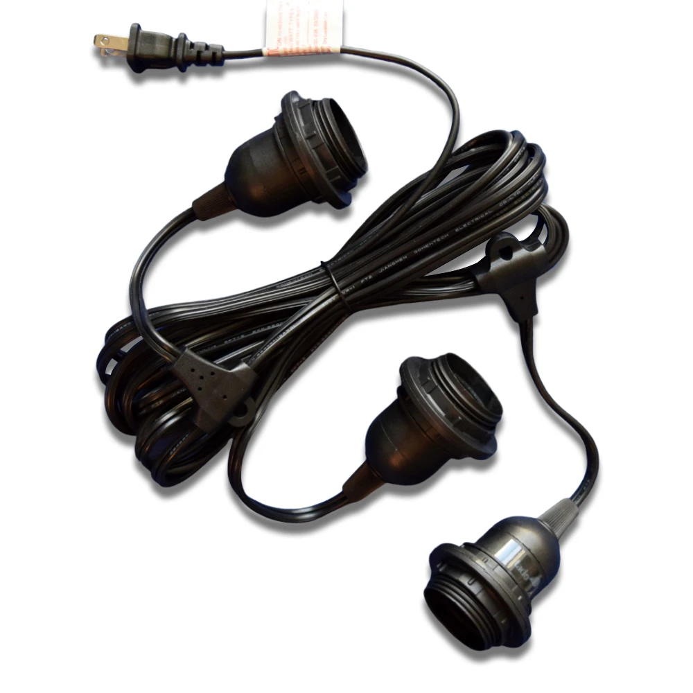 BULK PACK (6) Triple Socket Pendant Light Cord Kits For Lanterns (E26, 19FT, Switch, Black) 6 BULK PACK (6) Triple Socket Pendant Light Cord Kits For Lanterns (E26, 19FT, Switch, Black) - Image 4