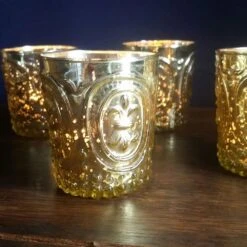 Gold Ivy Mercury Glass Fleur De Lis Candle Holders, Set Of 4