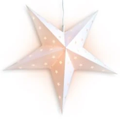 LANTERN + CORD + BULB | 24" White Weatherproof Star Lantern Light Lamp, Hanging Decoration