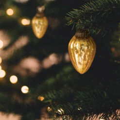 6 Pack | 1.75" Gold Laura Mercury Glass Lined Pine Cone Ornaments Christmas Tree Decoration -Lights Decor Shop 6 pack mercury glass ornaments laura pine cone gold image 1