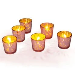6 Pack | Vintage Mercury Glass Candle Holders (2.5-Inch, Lila Design, Liquid Motif, Rose Gold Pink) - For Use With Tea Lights - For Parties, Weddings And Homes