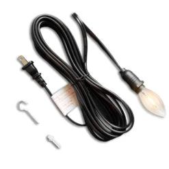 CORD + SHATTERPROOF BULB | Black Weatherproof Outdoor Pendant Light Lamp Cord Combo Kit, E12 Base, Warm White Candelabra Bulb