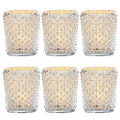 6 Pack | Vintage Mercury Glass Candle Holders (3-Inch, Zariah Design, Silver) - For Use With Tea Lights - For Home Decor, Parties And Wedding Decorations