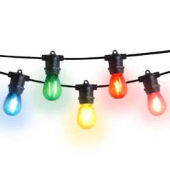 24 Socket Multi-Color Outdoor Commercial String Light Set, 54 FT Black Cord W/ 2-Watt Shatterproof LED Bulbs, Weatherproof SJTW