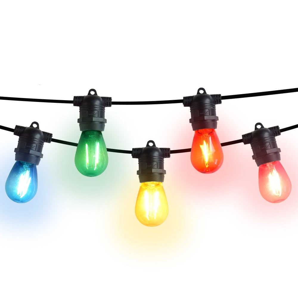 24 Socket Multi-Color Outdoor Commercial String Light Set, 54 FT Black Cord W/ 2-Watt Shatterproof LED Bulbs, Weatherproof SJTW 3 24 Socket Multi-Color Outdoor Commercial String Light Set, 54 FT Black Cord W/ 2-Watt Shatterproof LED Bulbs, Weatherproof SJTW
