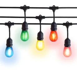 10 Suspended Multi-Color Outdoor Commercial String Light Set, 21 FT Black Cord W/ 2-Watt Shatterproof LED Bulbs, Weatherproof SJTW