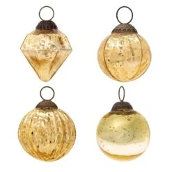 4 Pack | Gold Best Of Show Assorted Ornaments Set - Great Gift Idea, Vintage-Style Decorations For Christmas, Special Occasions, Home Decor And Parties