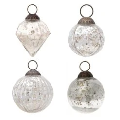 4 Pack | Silver Best Of Show Assorted Ornaments Set - Great Gift Idea, Vintage-Style Decorations For Christmas, Special Occasions, Home Decor And Parties