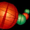 10" Christmas Holiday Red And Green Paper Lantern LED String Light COMBO Kit (21 FT, EXPANDABLE, White Cord)