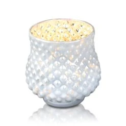 Vintage Mercury Glass Vase And Candle Holder (3-Inch, Small Ruby Design, Pearl White) - For Use With Tea Lights - For Home Decor, Parties And Wedding Decorations -Lights Decor Shop DSC 0656 a01cde4f f8aa 4f14 b661 34979d05ef88