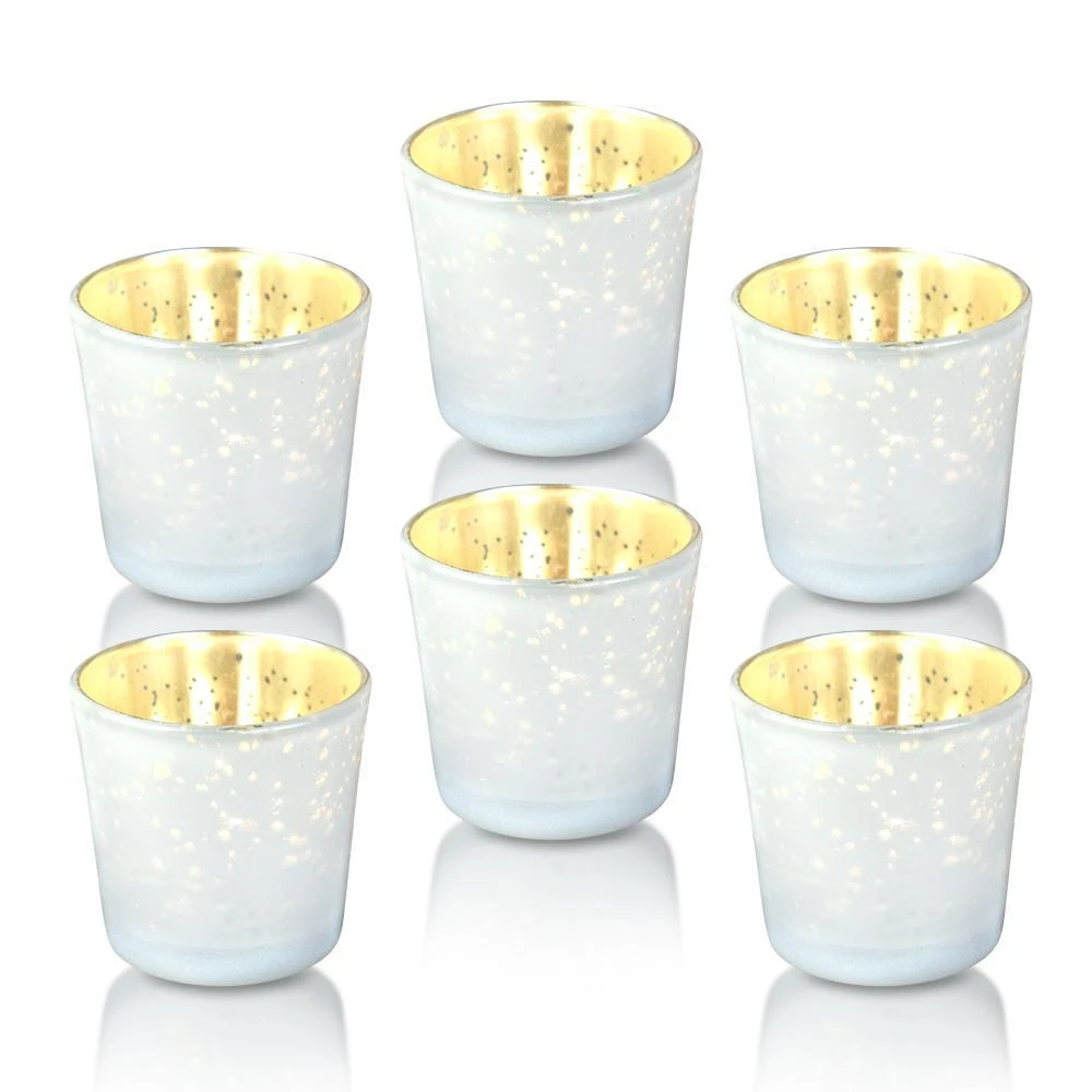 6 Pack | Vintage Mercury Glass Candle Holders (2.5-Inch, Lila Design, Liquid Motif, Pearl White) - For Use With Tea Lights - For Parties, Weddings And Homes 3 6 Pack | Vintage Mercury Glass Candle Holders (2.5-Inch, Lila Design, Liquid Motif, Pearl White) - For Use With Tea Lights - For Parties, Weddings And Homes