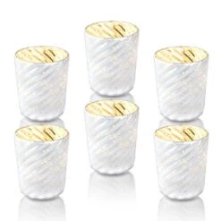 BLOWOUT 6 Pack | Mercury Glass Candle Holders (3-Inch, Grace Design, Pearl White) - For Use With Tea Lights - For Home Décor, Parties And Wedding Decorations