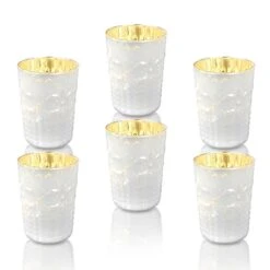 6 Pack | Mercury Glass Tealight Candle Holders (3-Inch, Fleur Design, Pearl White) For Use With Tea Lights