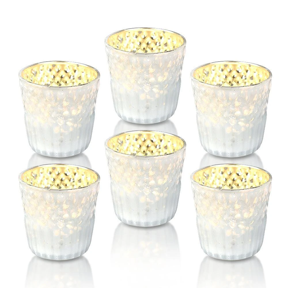 6 Pack | Mercury Glass Tealight Candle Holders (2.75-Inches, Ophelia Design, Pearl White) - For Use With Tea Lights - For Home Decor, Parties And Wedding Decorations 3 6 Pack | Mercury Glass Tealight Candle Holders (2.75-Inches, Ophelia Design, Pearl White) - For Use With Tea Lights - For Home Decor, Parties And Wedding Decorations