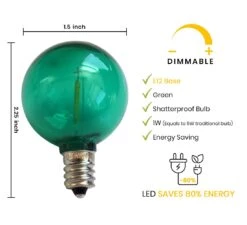 10-PACK Green LED Filament G40 Globe Shatterproof Energy Saving Color Light Bulb, Dimmable, 1W,E12 Candelabra Base -Lights Decor Shop EYC7G40PSF1 GN 1 6dc3e25e 8402 4583 a18f c0730a0aa8de