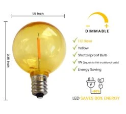 10-PACK Yellow LED Filament G40 Globe Shatterproof Energy Saving Color Light Bulb, Dimmable, 1W,E12 Candelabra Base -Lights Decor Shop EYC7G40PSF1 YE 1 83729274 bcd6 46d8 8a30 2ce3c1b84395