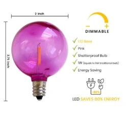 10-PACK Fuchsia / Hot Pink LED Filament G50 Globe Shatterproof Energy Saving Color Light Bulb, Dimmable, 1W,E12 Candelabra Base -Lights Decor Shop EYC7G50PSF1 RP 2 4476f93d ff7b 4a13 9b0d 0fb2e6f2499a