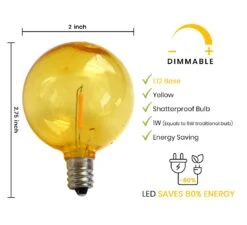 10-PACK Yellow LED Filament G50 Globe Shatterproof Energy Saving Color Light Bulb, Dimmable, 1W,E12 Candelabra Base -Lights Decor Shop EYC7G50PSF1 YE 1 79d8a871 ab03 472f 936c 07337fa6e748