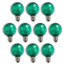 10-PACK Green LED Filament G40 Globe Shatterproof Energy Saving Color Light Bulb, Dimmable, 1W,E12 Candelabra Base