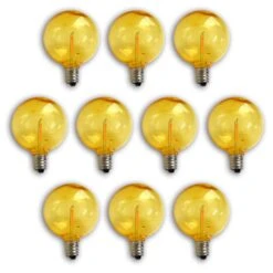10-PACK Yellow LED Filament G50 Globe Shatterproof Energy Saving Color Light Bulb, Dimmable, 1W,E12 Candelabra Base