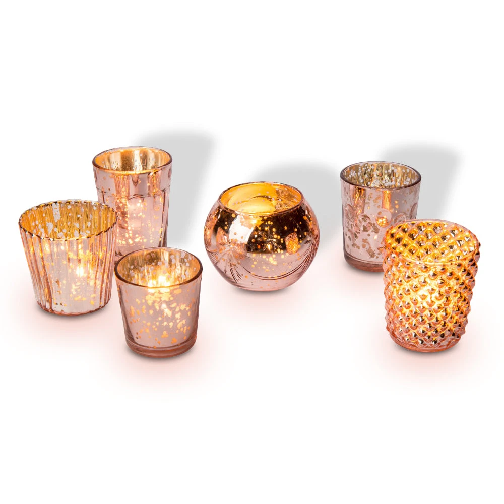 Best Of Show Vintage Mercury Glass Votive Tea Light Candle Holders - Rose Gold Pink (6 PACK, Assorted Designs) 3 Best Of Show Vintage Mercury Glass Votive Tea Light Candle Holders - Rose Gold Pink (6 PACK, Assorted Designs)