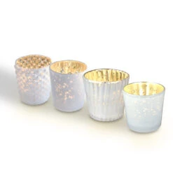 Best Of Show Mercury Glass Tealight Votive Candle Holders (Pearl White, Set Of 4, Assorted Styles) - For Weddings, Events, Parties, And Home Décor, Ideal Housewarming Gift