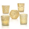 Vintage Elegance Gold Mercury Glass Tea Light Votive Candle Holders (Set Of 5, Assorted Designs And Sizes) 1 Vintage Elegance Gold Mercury Glass Tea Light Votive Candle Holders (Set Of 5, Assorted Designs And Sizes) -Lights Decor Shop GS14 GoldSet