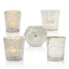Vintage Elegance Silver Mercury Glass Tea Light Votive Candle Holders (Set Of 5, Assorted Designs And Sizes)
