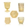 Art Deco Gold Mercury Glass Tea Light Votive Candle Holders (Set Of 5, Assorted Designs And Sizes) -Lights Decor Shop GS18GD