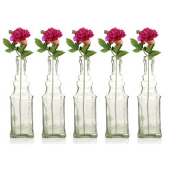 5 Pack - 6.5" Ella Clear Vintage Glass Bottle With Cork - DIY Wedding Flower Bud Vases